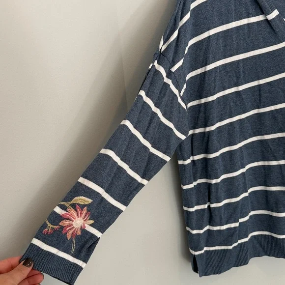 J. Jill Blue and White striped hooded sweater - Picture 4 of 5